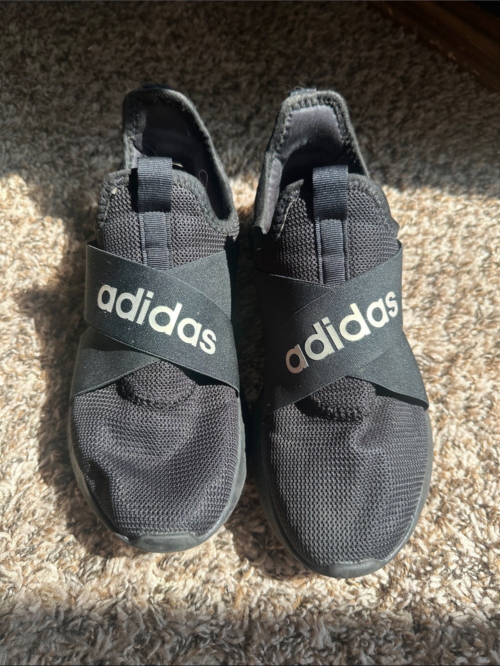 Adidas Cloudfoam Black Slip-On Sneakers with Crisscross Logo Strap